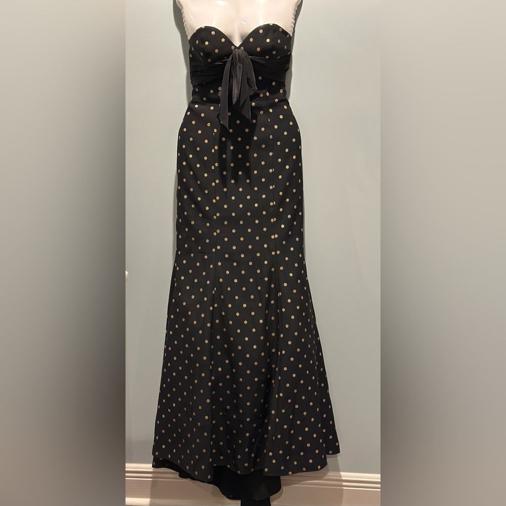 Jovani Black/Gold polka dots sweetheart strapless fitted bodice mermaid dress